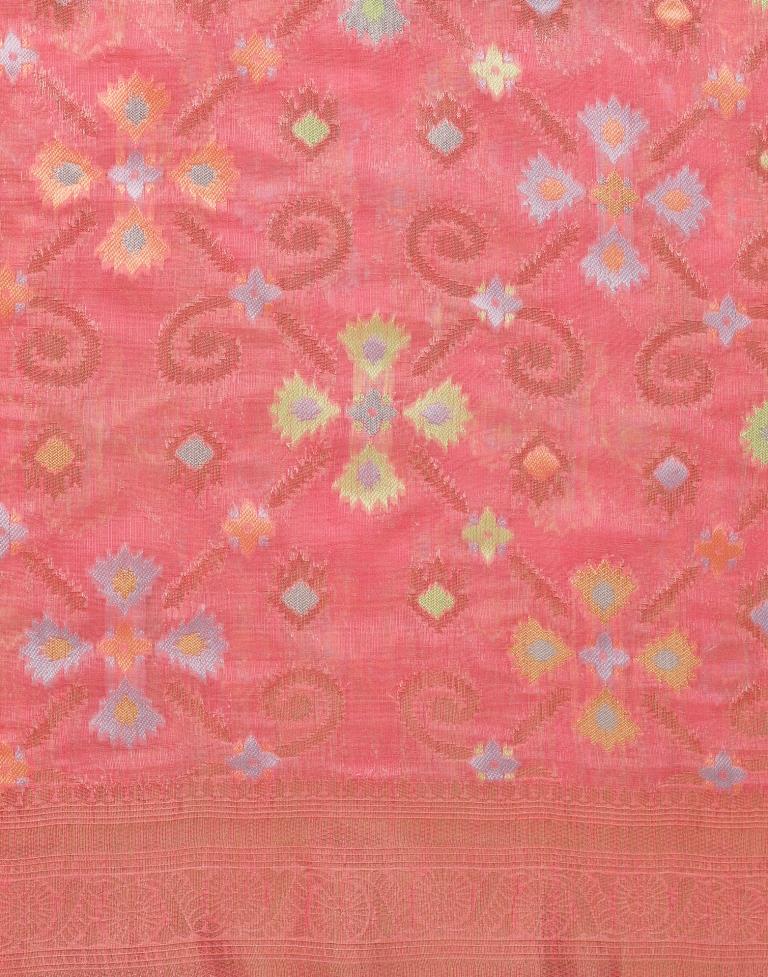 Coral Pink Banarasi Cotton Saree | Leemboodi