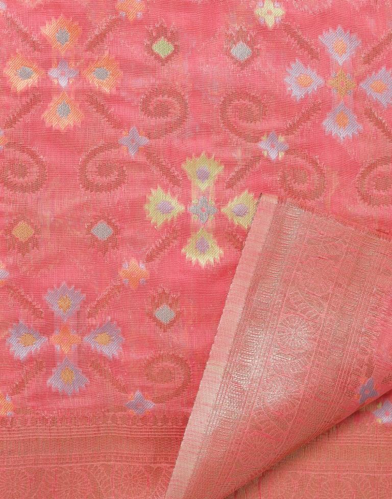 Coral Pink Banarasi Cotton Saree | Leemboodi