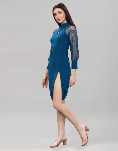 Teal Coloured Lycra Knitted bodycon dress | Leemboodi