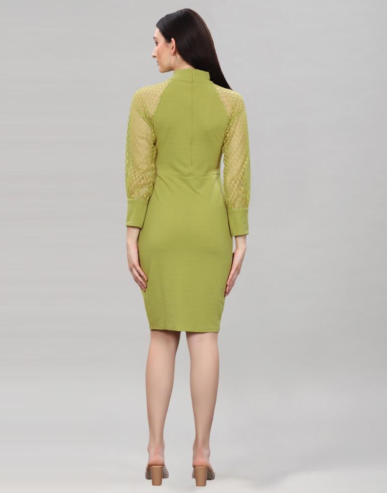 Olive Green Coloured Lycra Knitted bodycon dress | Leemboodi