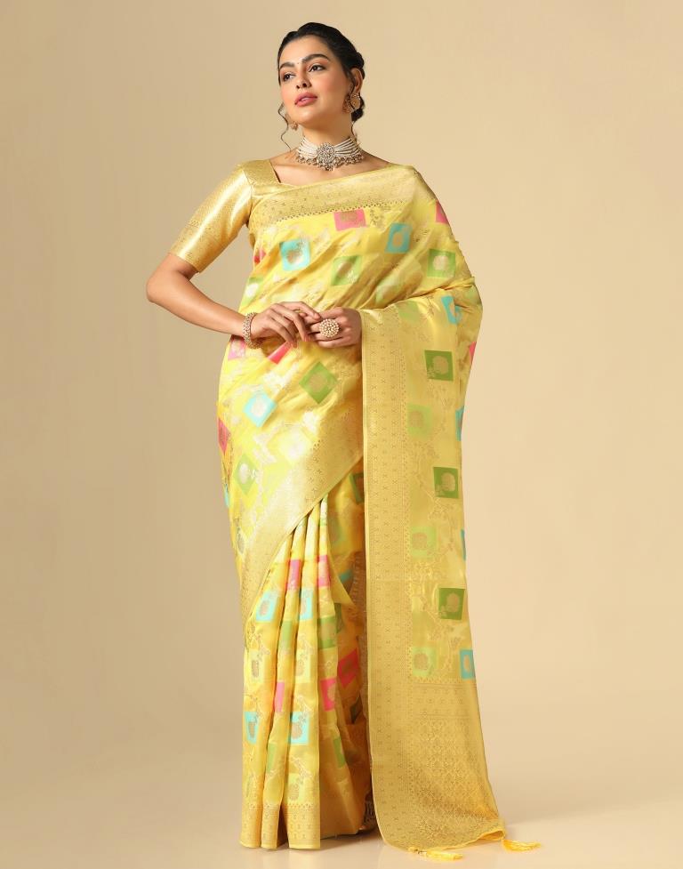 Yellow Banarasi Silk Saree | Leemboodi