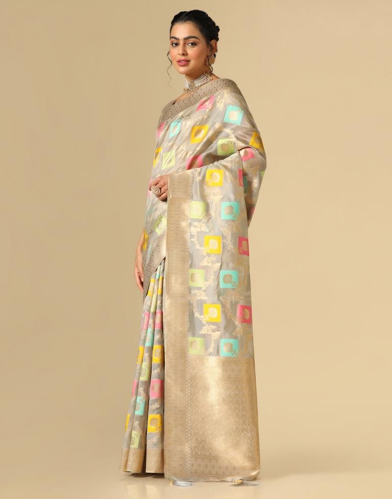 Grey Banarasi Silk Saree | Leemboodi