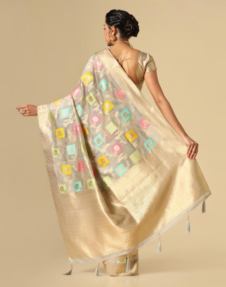 Grey Banarasi Silk Saree | Leemboodi
