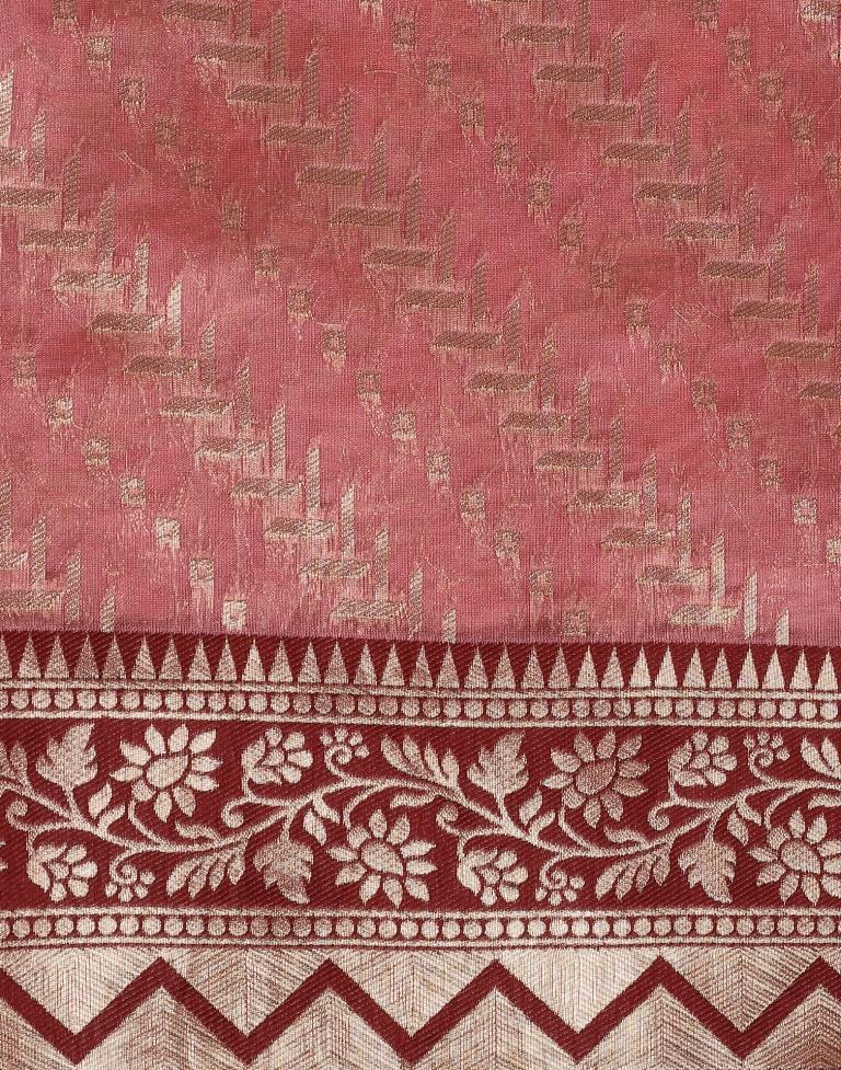 Coral Pink Banarasi Silk Saree | Leemboodi
