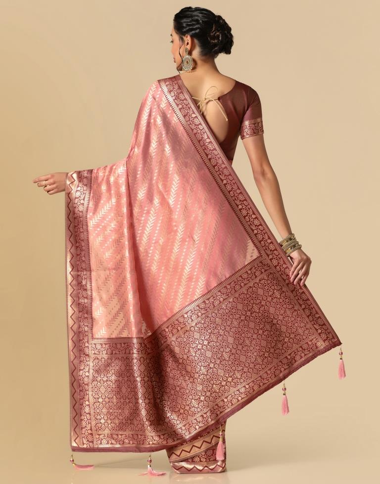 Coral Pink Banarasi Silk Saree | Leemboodi