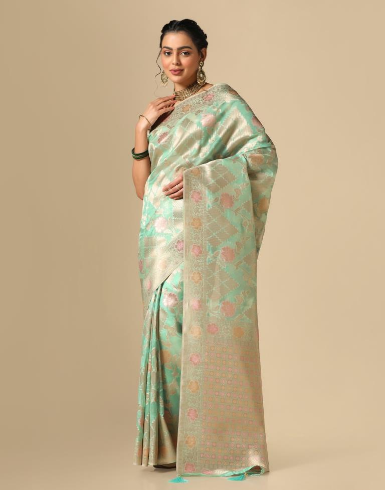 Mint Green Banarasi Silk Saree | Leemboodi