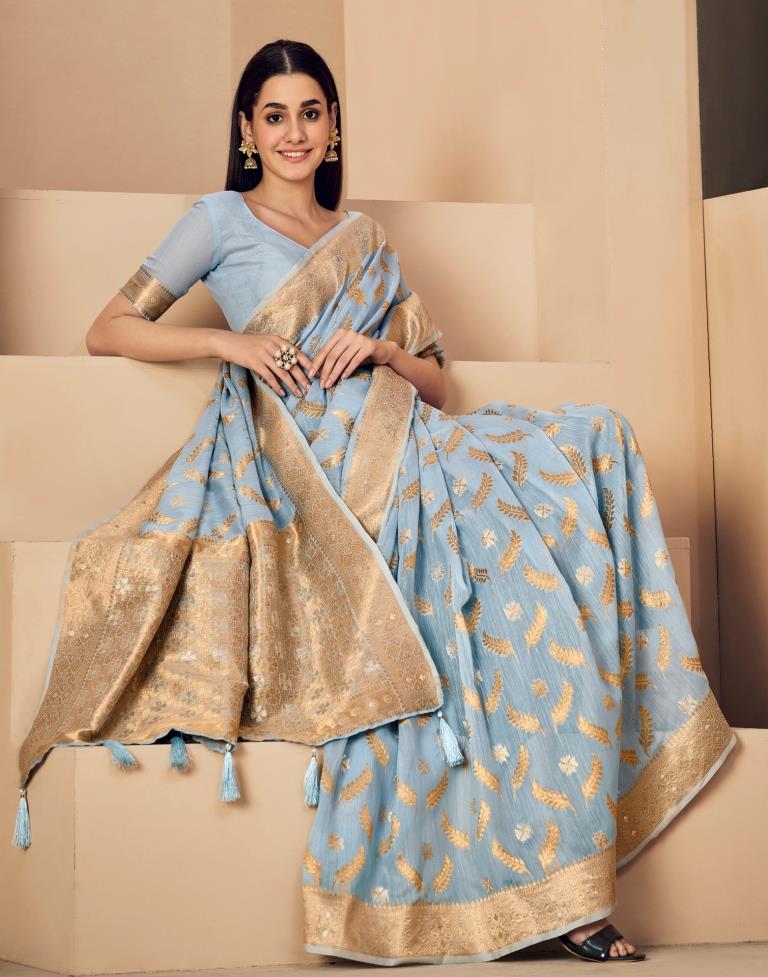 Casual Sky blue Linen Saree