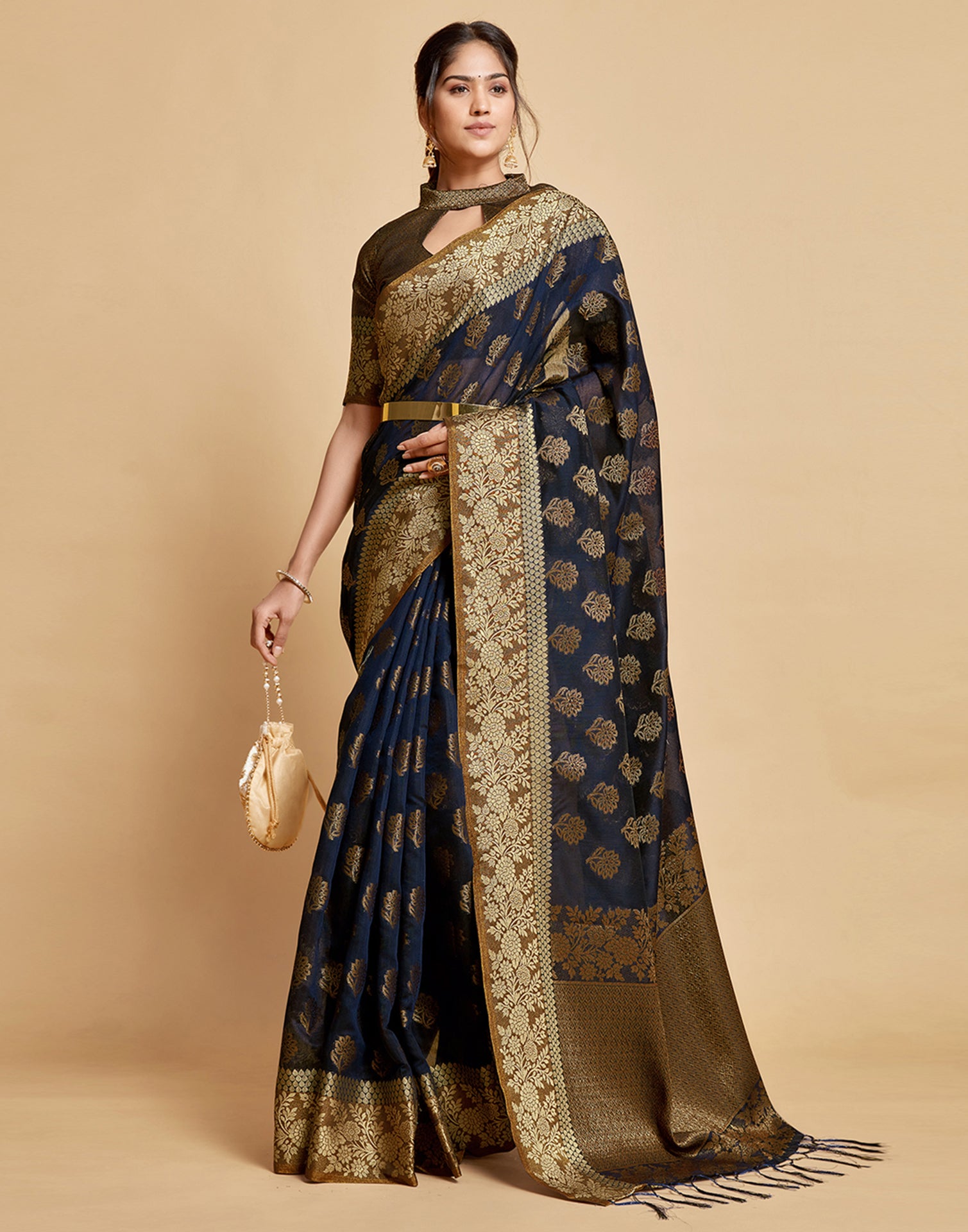 Sky Blue Embroidered Cotton Saree | Leemboodi