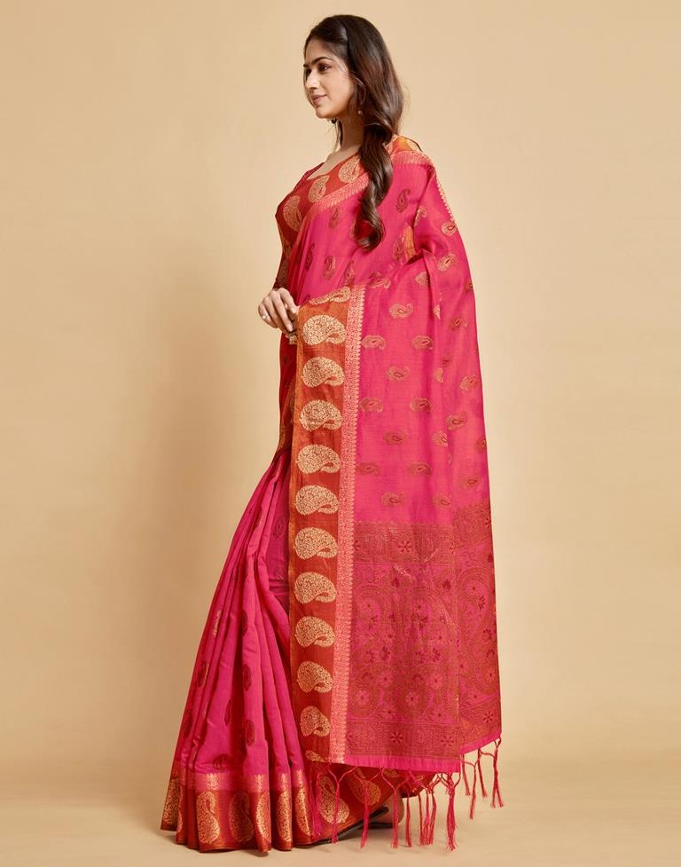 Dark Pink Cotton Saree | Leemboodi