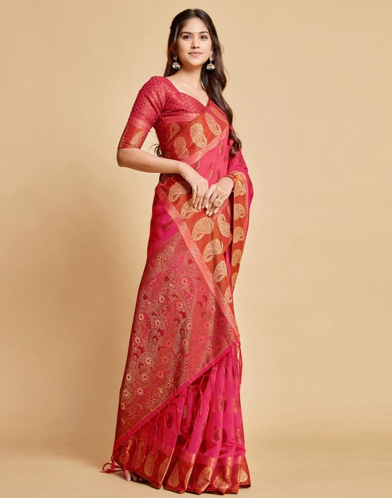 Dark Pink Cotton Saree | Leemboodi