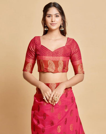 Dark Pink Cotton Saree | Leemboodi