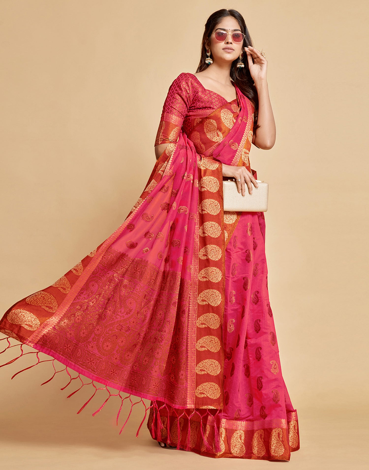 Dark Pink Cotton Saree | Leemboodi