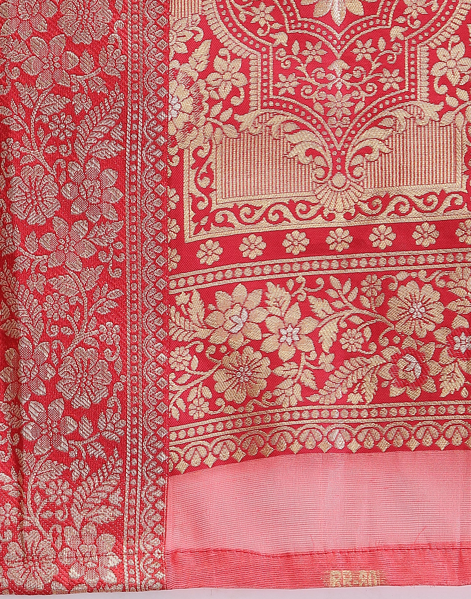 Coral Pink Silk Saree | Leemboodi