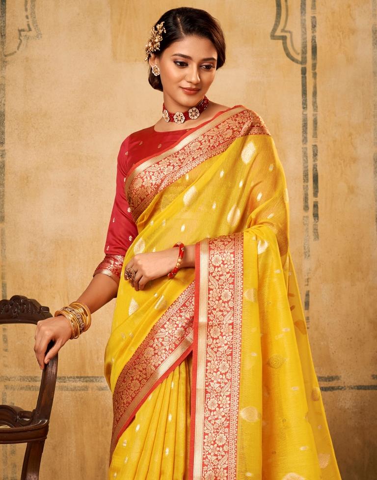 Bollywood Embroidered Work Yellow Color Net Cut Work Saree