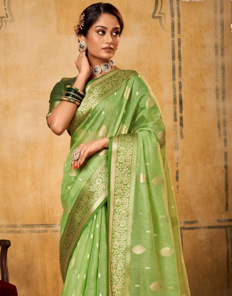 Buy BANARASI PATOLA Pista And Antique Zari Weaved Cotton Silk Saree With  Traditional Zari Mughal Buta And Border Pattern With Blouse Piece |  Shoppers Stop