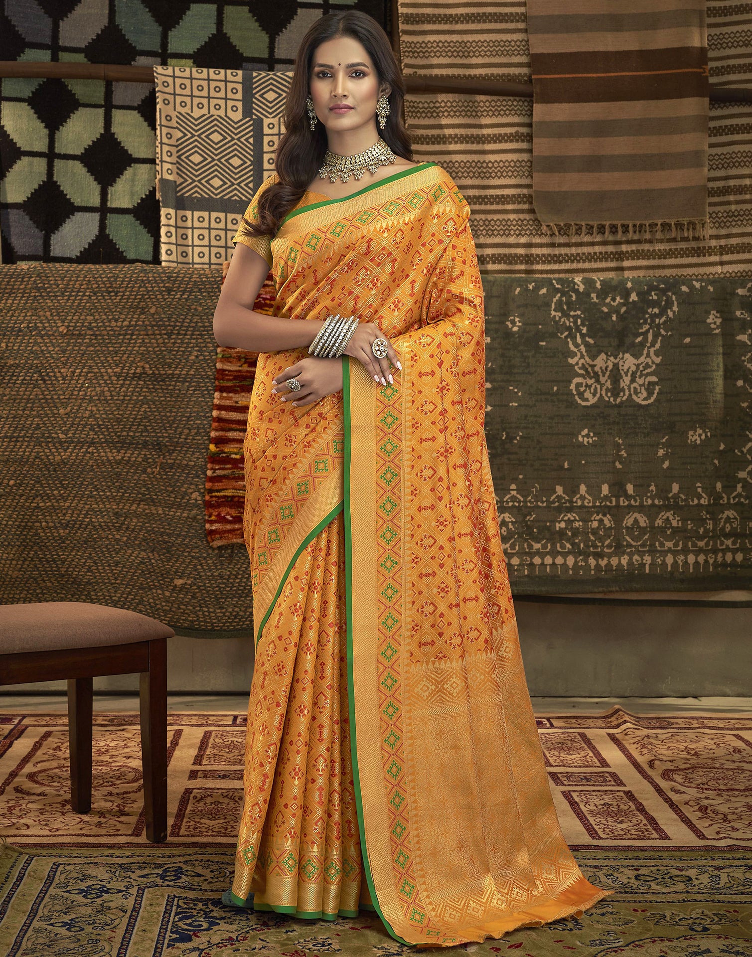 Golden Yellow Paithani Silk Saree – Vishnu Weaves