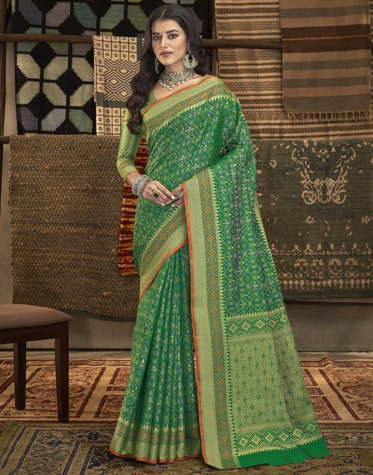 Green Patola Silk Saree | Leemboodi