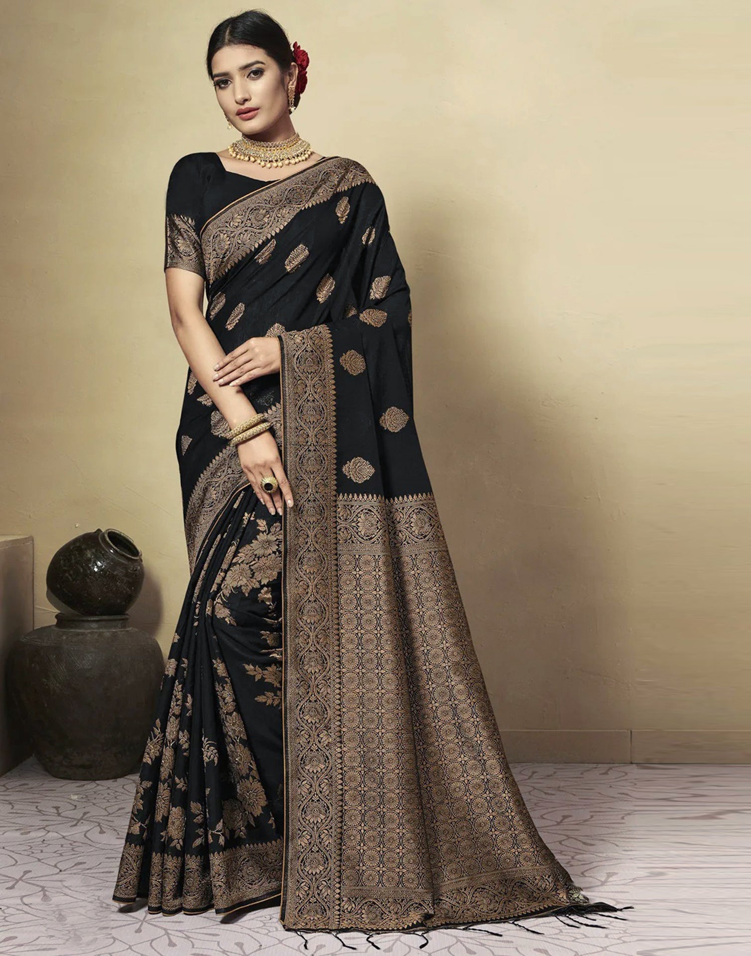 Fulia Cotton Saree-Black Hole - TheCrazyLooms