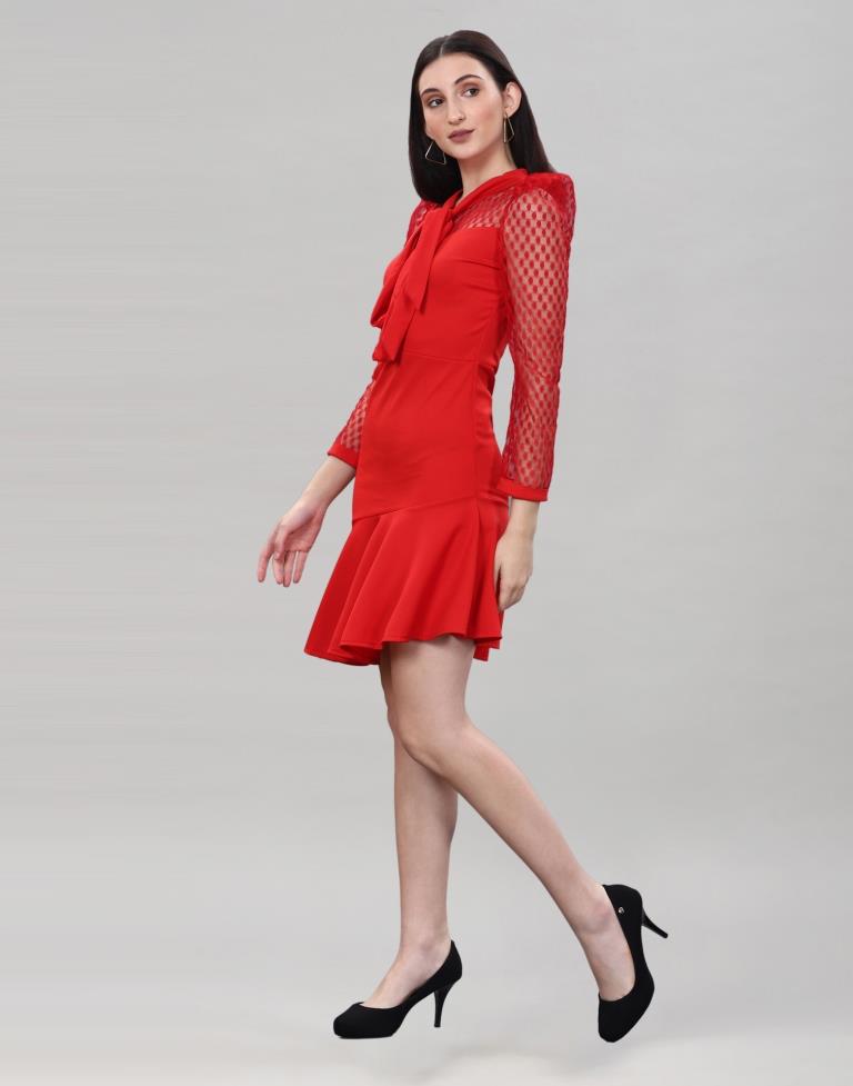 Red Coloured Lycra Knitted bodycon dress | Leemboodi
