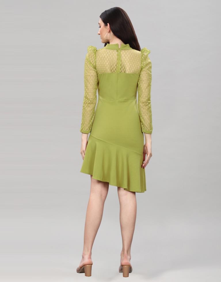 Olive Green Coloured Lycra Knitted bodycon dress | Leemboodi