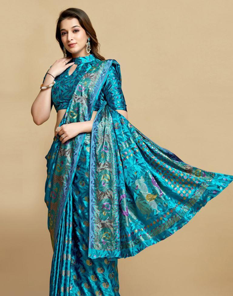 Kanchipuram Silk Butta Sky Blue Saree | Kankatala