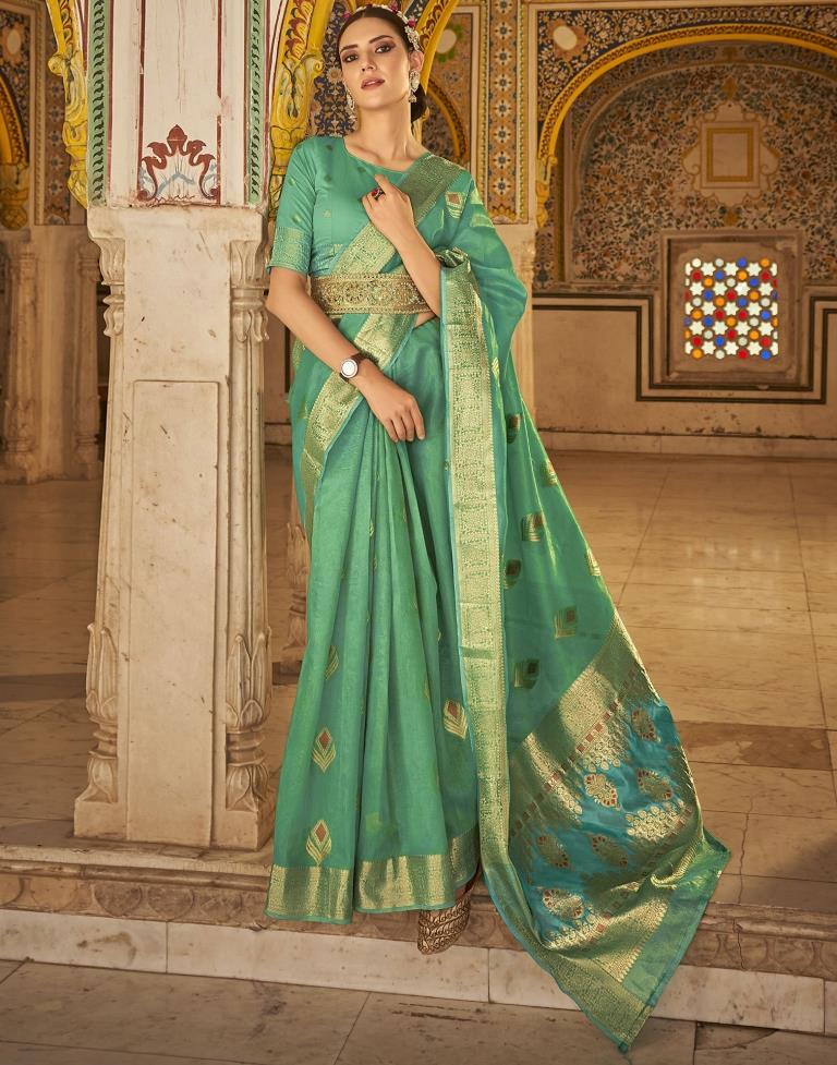 Turquoise Green Silk Saree | Leemboodi