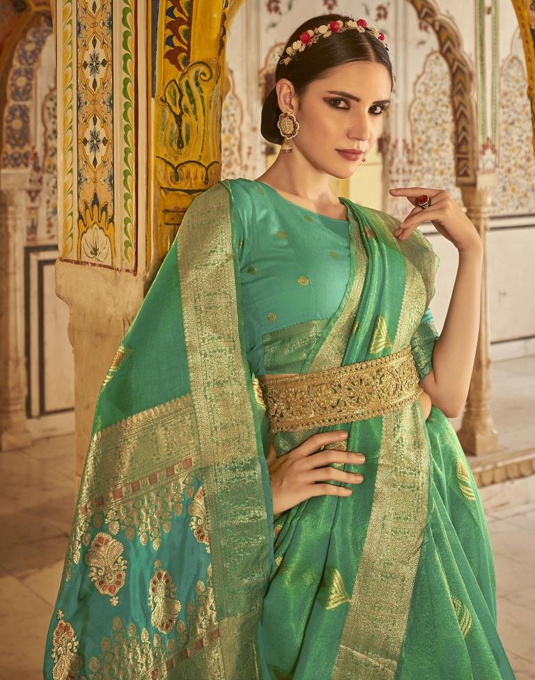 Buy online Turquoise Silk Paithani Saree With Blouse from ethnic wear for  Women by Sangam Prints for ₹2889 at 71% off | 2024 Limeroad.com