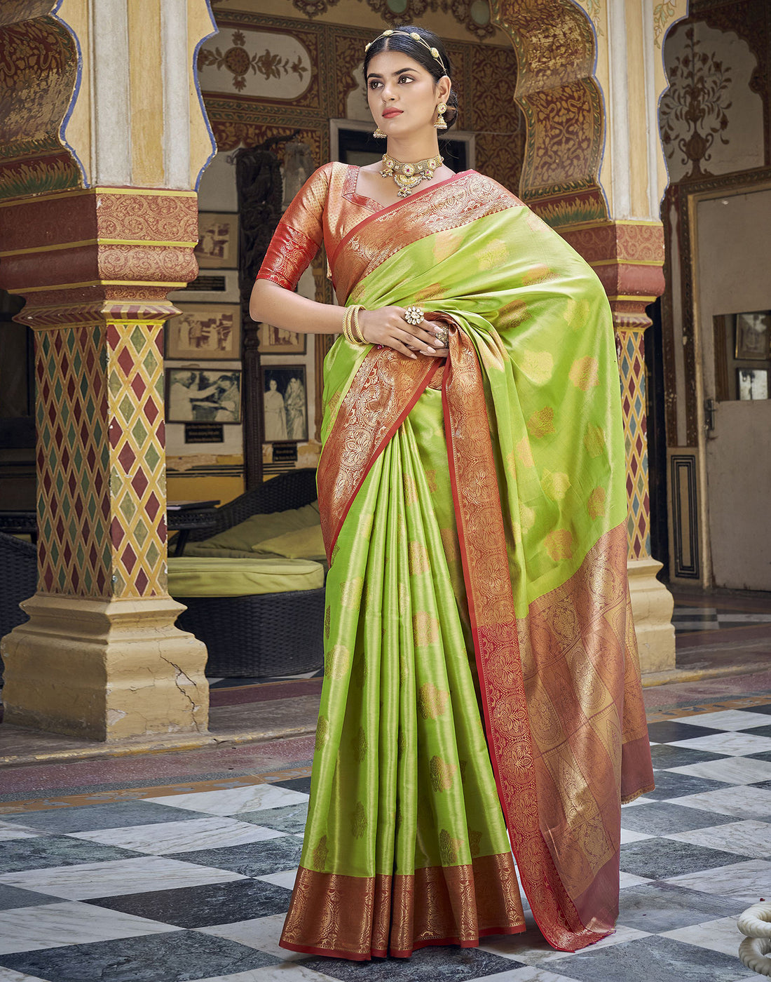 Parrot Green Silk Saree | Leemboodi