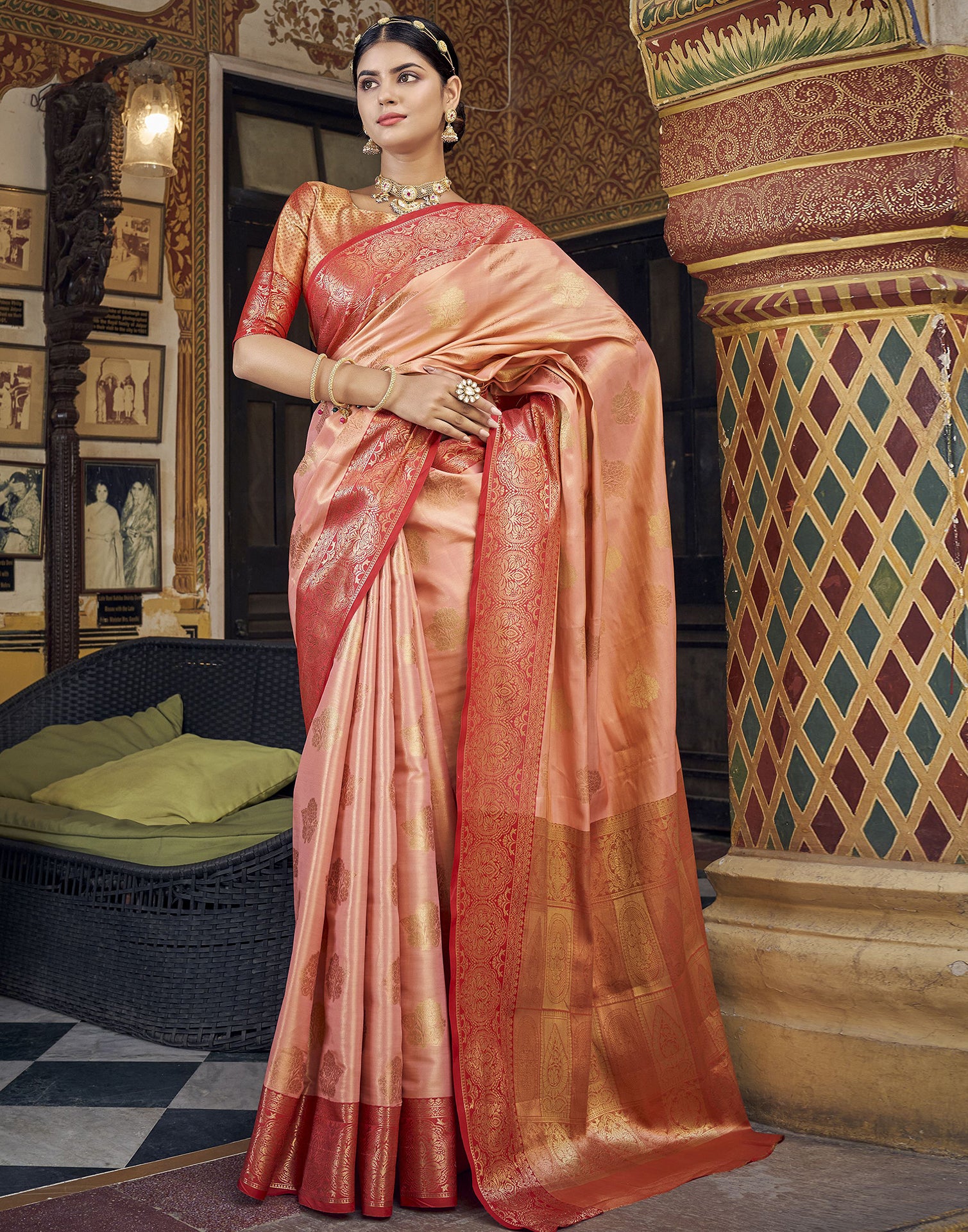 Peach colour clearance wedding silk sarees