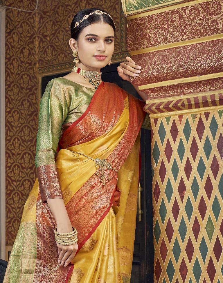 Shop Yellow Pure Silk Zari Work Saree Wedding Wear Online at Best Price |  Cbazaar