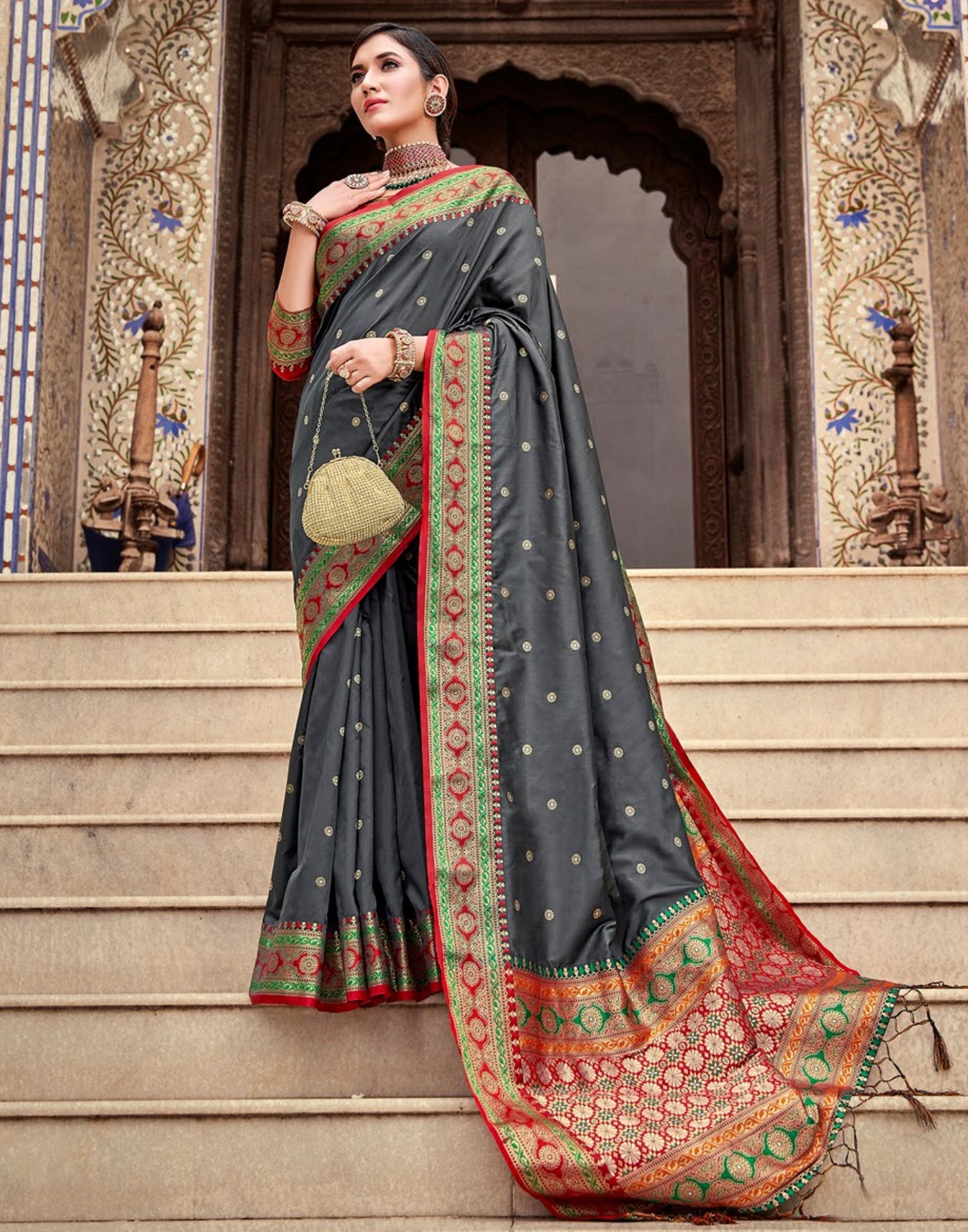 Grey Color Raw Silk Saree With Sequence Work – StylebyPanaaash