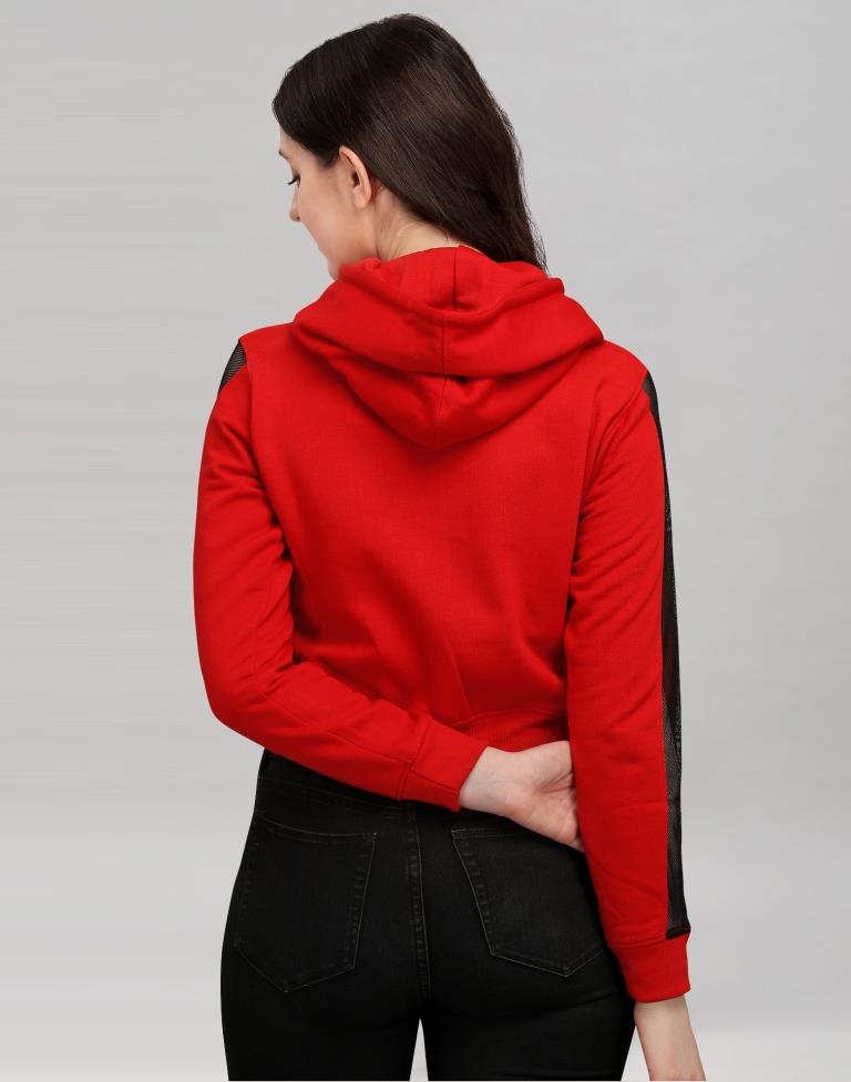 Red Coloured Cotton Fleece Blend Plain Hoodie | Leemboodi
