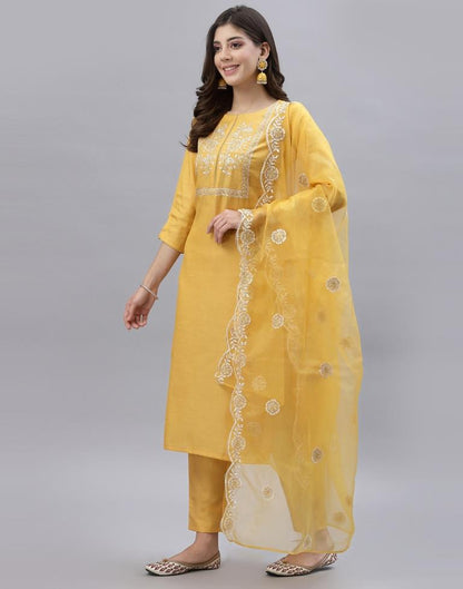 Yellow Kurti With Pant And Dupatta | Leemboodi