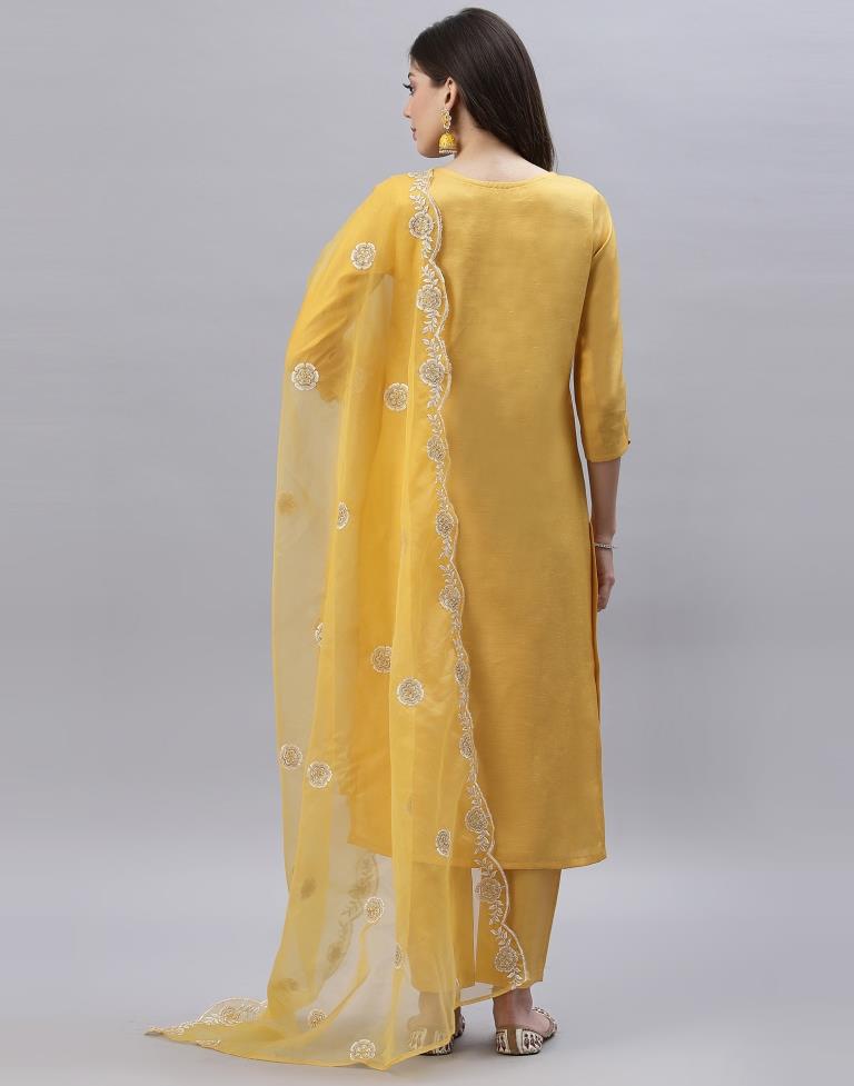 Yellow Kurti With Pant And Dupatta | Leemboodi