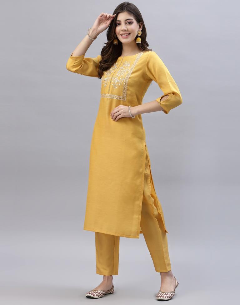 Yellow Kurti With Pant And Dupatta | Leemboodi