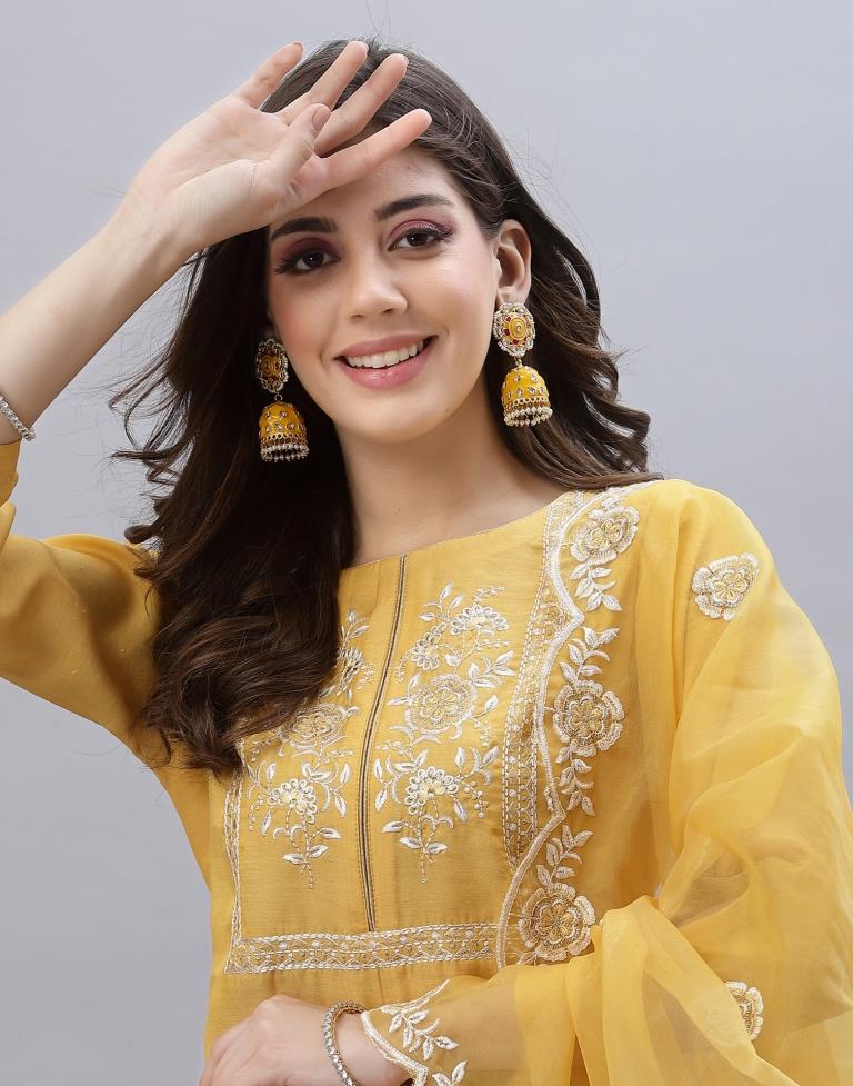 Yellow Kurti With Pant And Dupatta | Leemboodi