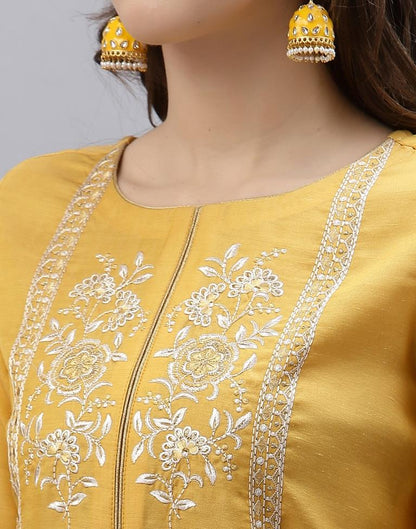 Yellow Kurti With Pant And Dupatta | Leemboodi