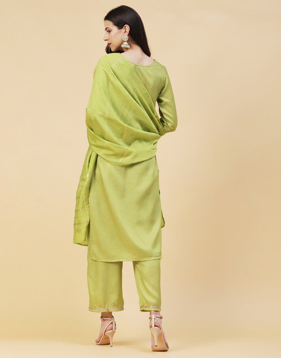 Mint Green Kurti With Pant And Dupatta | Leemboodi