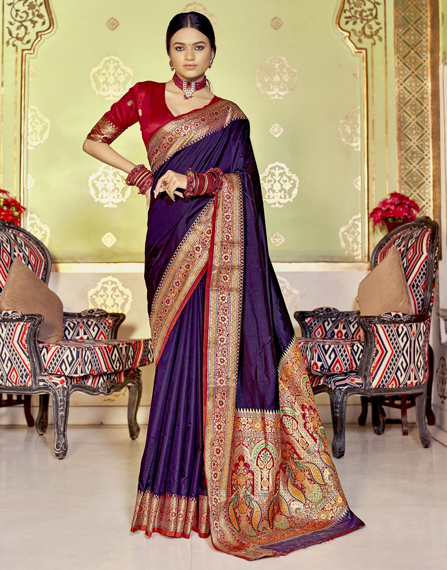 Purple Color Pure silk Paithani saree silver zari weaving work With Mu –  Amirat