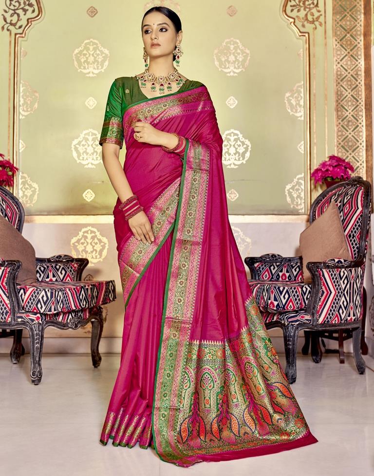 Buy Hot Pink Silk Saree With Blouse In USA, UK, Canada, Australia,  Newzeland online