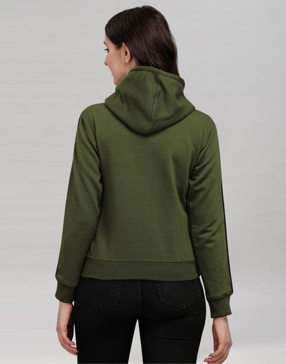 Dark Olive Green Coloured Cotton Fleece Blend Plain Hoodie | Leemboodi