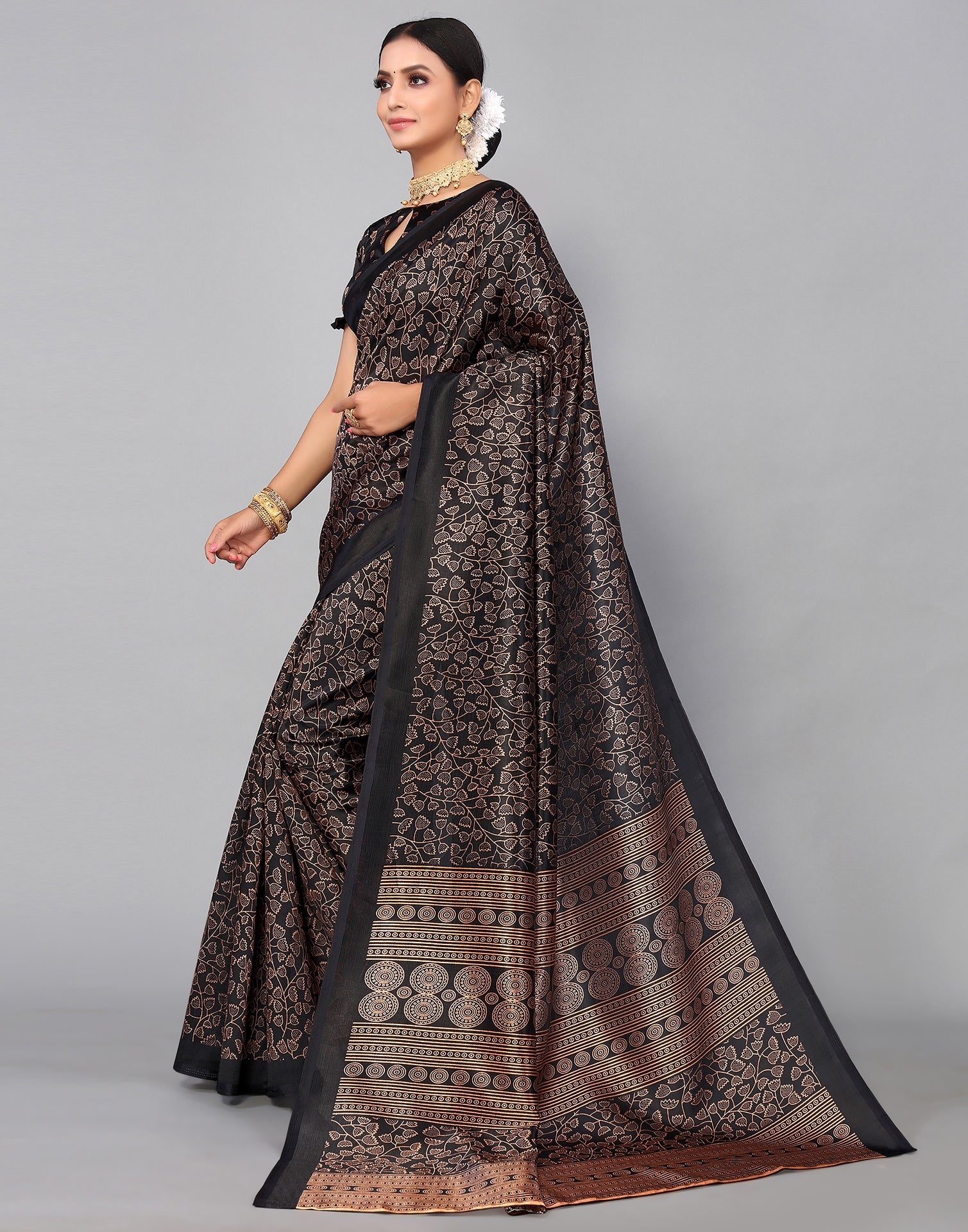 Black Silk Printed Saree | Leemboodi