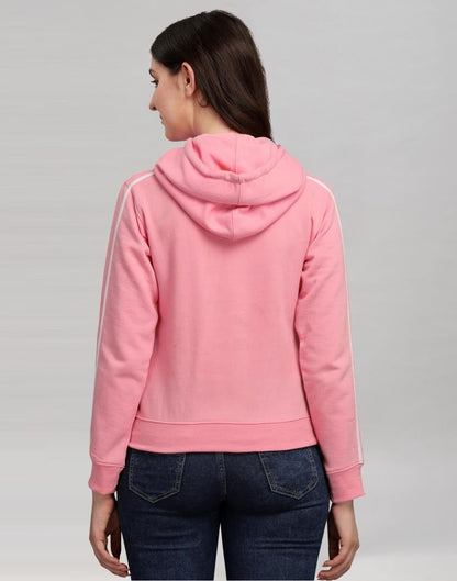 Light Pink Coloured Cotton Fleece Blend Plain Hoodie | Leemboodi