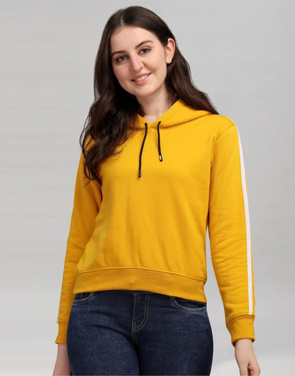 Turmeric Yellow Coloured Cotton Fleece Blend Plain Hoodie | Leemboodi