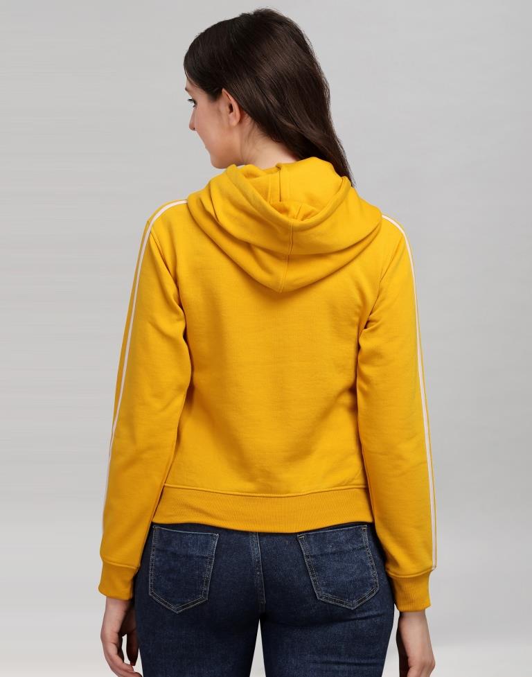 Turmeric Yellow Coloured Cotton Fleece Blend Plain Hoodie | Leemboodi