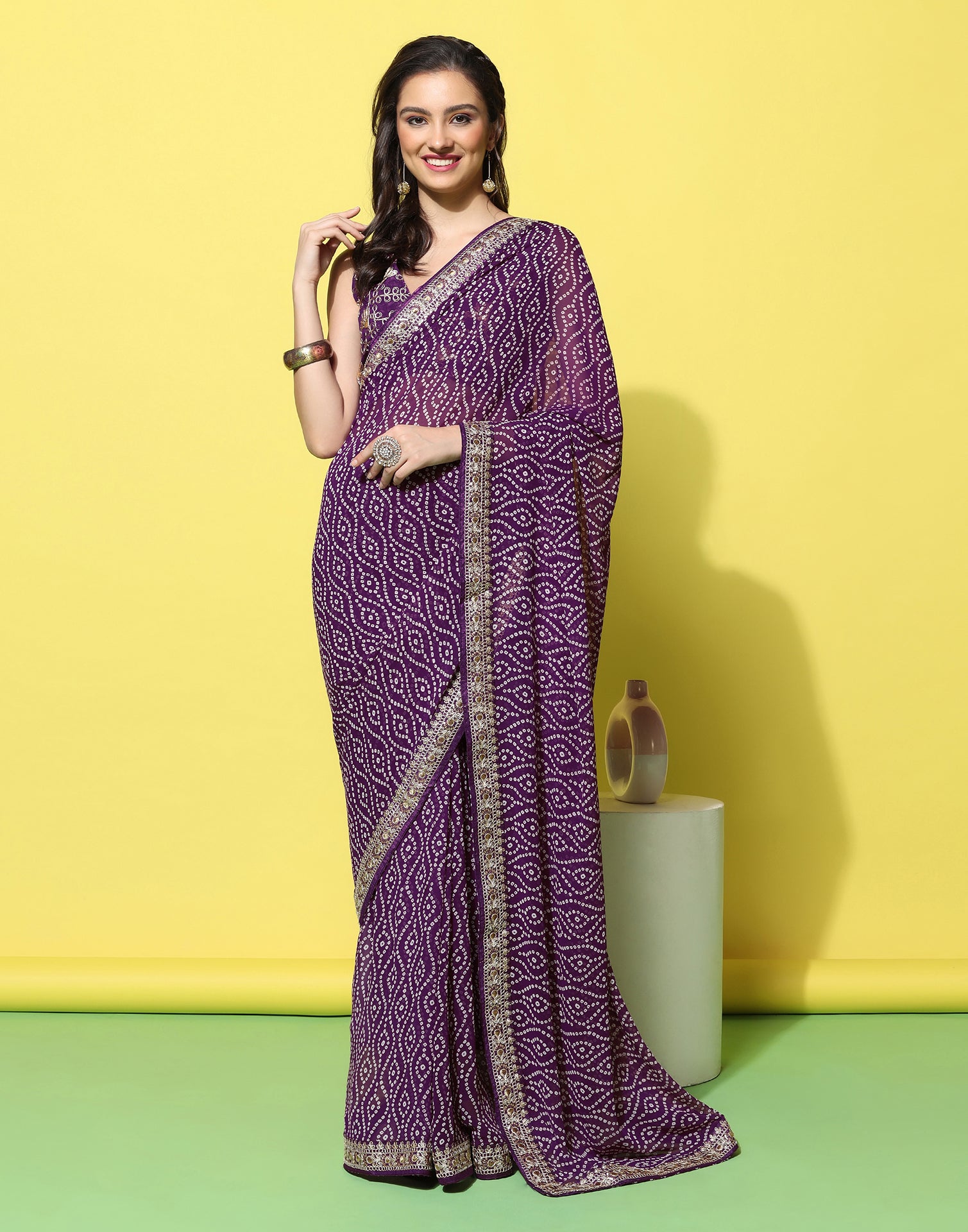 Orchid Purple Kanjivaram Saree with Contrast Blouse - Urban Womania