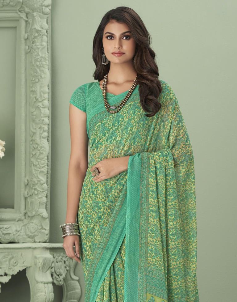 Silk Lace border Sea green Saree with Blouse - SR21213