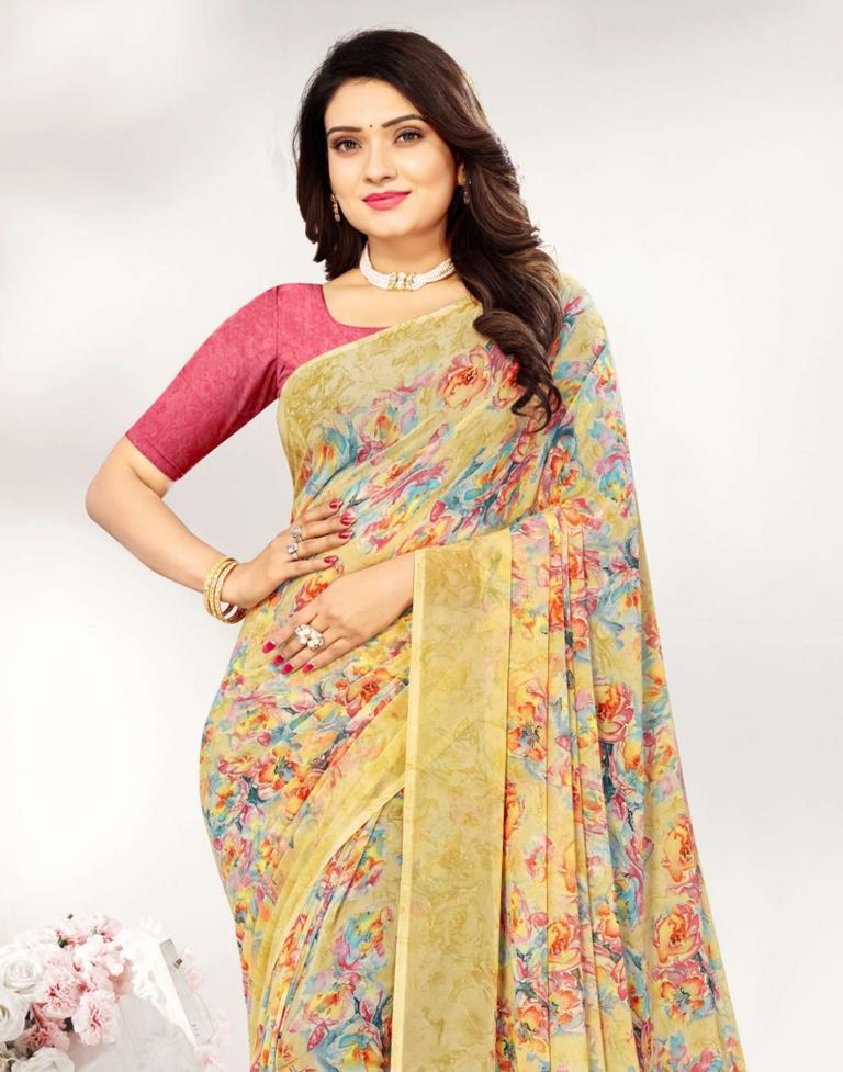 Beige Georgette Saree With Resham Embroidery 4401SR04