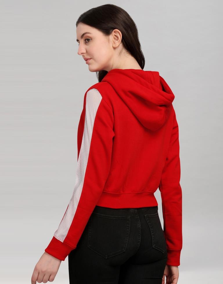 Red Coloured Cotton Fleece Blend Plain Hoodie | Leemboodi