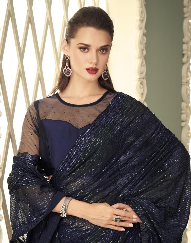 Navy Blue Georgette Saree